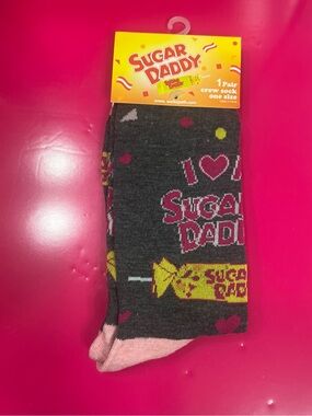 Sugar Daddy Crew Socks - Dark Gray with Pink & Yellow Accents